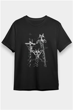 Üç Zürefa Baskılı Unisex Siyah Tişört