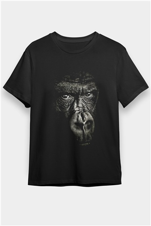 Goril Baskılı Unisex Siyah Tişört