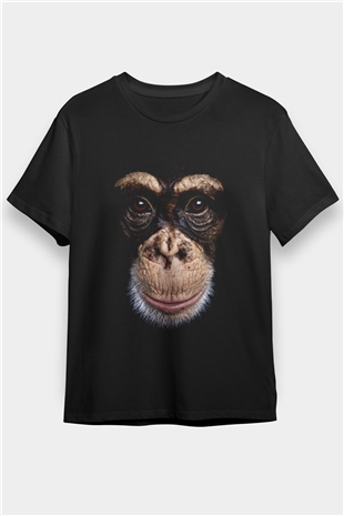 Maymun Baskılı Unisex Siyah Tişört