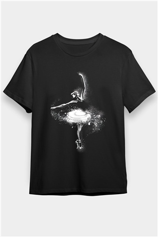 Galaksi Balerin Baskılı Unisex Siyah Tişört