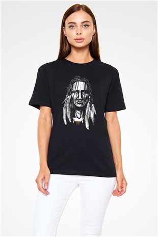 Oturan Boğa Baskılı Unisex Siyah Tişört