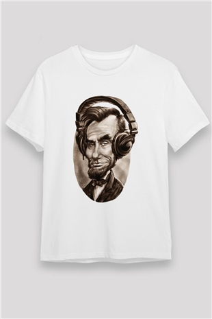 Abraham Lincoln Baskılı Unisex Beyaz Tişört