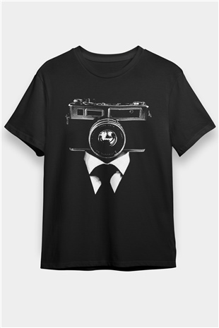 Fotoğraf Makinesi Baskılı Unisex Siyah Tişört