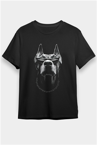 Siyah Giyen Dobermanlar Baskılı Unisex Siyah Tişört