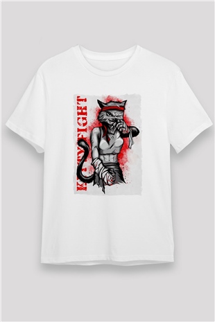 Kitty Fight Baskılı Unisex Beyaz Tişört