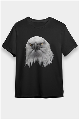 Beyaz Başlı Kartal Baskılı Unisex Siyah Tişört