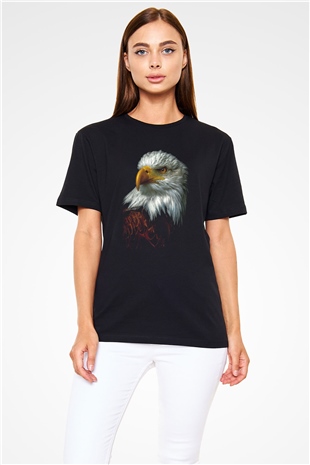 Kartal Baskılı Unisex Siyah Tişört
