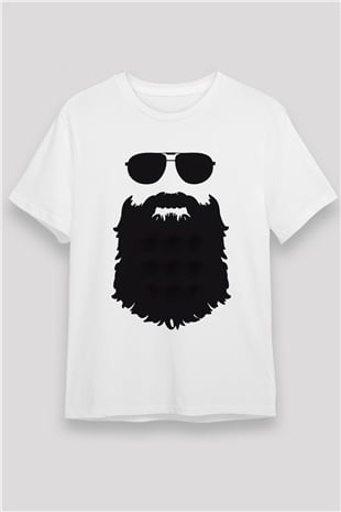 Uzun Sakal Baskılı Unisex Beyaz Tişört