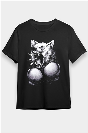 Boksör Kurt Baskılı Unisex Siyah Tişört