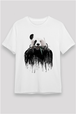 Ressam Panda Baskılı Unisex Beyaz Tişört