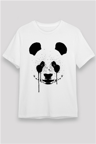 Ağlayan Panda Baskılı Unisex Beyaz Tişört