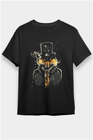 Sherlock Tilki Baskılı Unisex Siyah Tişört