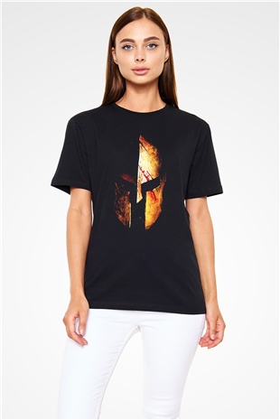 Spartalı Baskılı Unisex Siyah Tişört