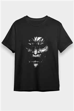 Samuray Maskesi Baskılı Unisex Siyah Tişört