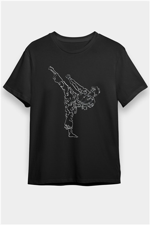 Karateci Baskılı Unisex Siyah Tişört