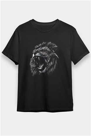 Aslan Baskılı Unisex Siyah Tişört