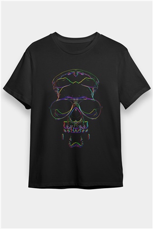 Neon Kurukafa Baskılı Unisex Siyah Tişört