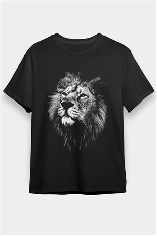 Aslan Baskılı Unisex Siyah Tişört