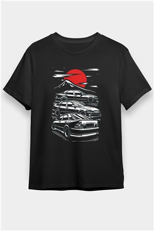 Tokyo Yarışı Baskılı Unisex Siyah Tişört
