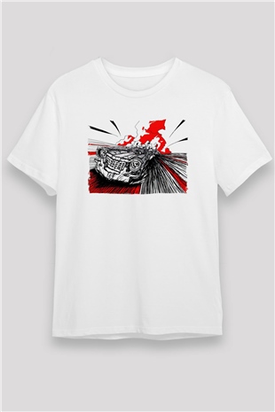 Yarış Arabası Baskılı Unisex Beyaz Tişört