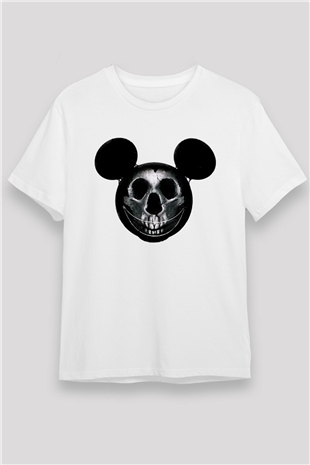 Mickey Kuru Kafa Baskılı Unisex Beyaz Tişört