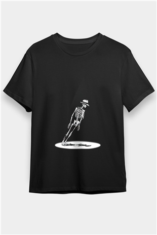 İskelet Michael Jackson Baskılı Unisex Siyah Tişört