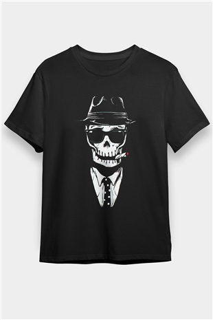 Mafya İskelet Baskılı Unisex Siyah Tişört