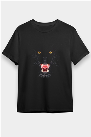 Siyah Panter Baskılı Unisex Siyah Tişört