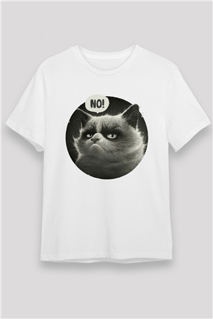 No Cat Baskılı Unisex Beyaz Tişört