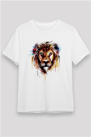 Aslan Baskılı Unisex Beyaz Tişört