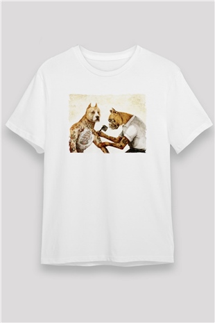 Tatoo Pitbull Baskılı Unisex Beyaz Tişört