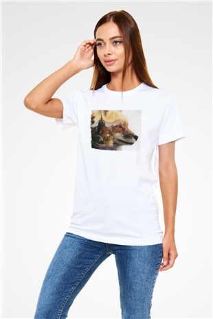 Tilki Baskılı Unisex Beyaz Tişört