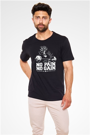 No Pain No Gain Baskılı Unisex Siyah Tişört