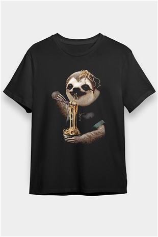 Yavaş Yeme Yarışması Baskılı Unisex Siyah Tişört