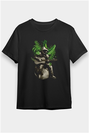 Gitarist Astronot Baskılı Unisex Siyah Tişört
