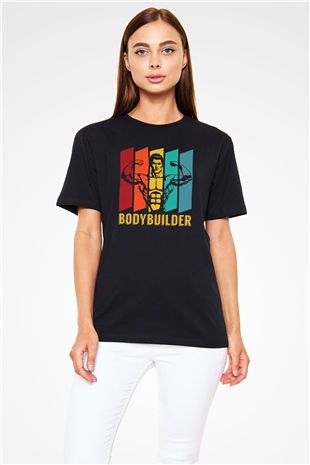 Body Builder Baskılı Unisex Siyah Tişört