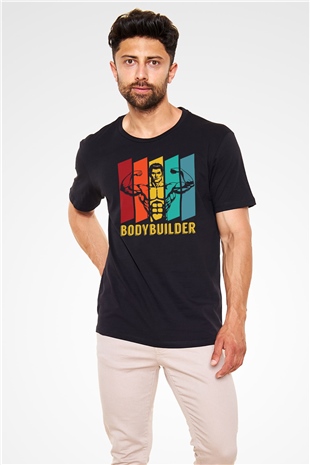 Body Builder Baskılı Unisex Siyah Tişört