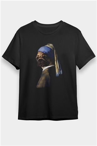 Pug Baskılı Unisex Siyah Tişört