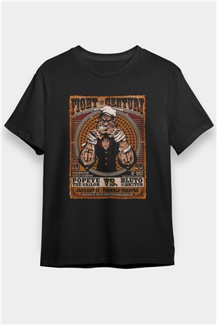 Temel Reis Popeye Baskılı Unisex Siyah Tişört