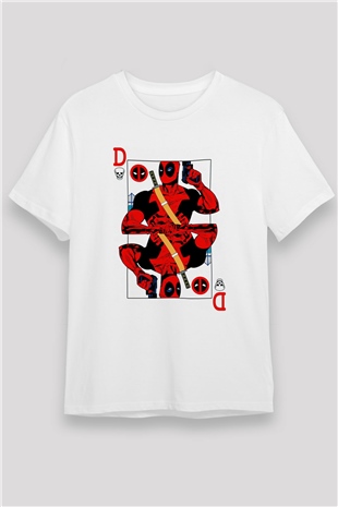 Deadpool Kartı Baskılı Unisex Beyaz Tişört