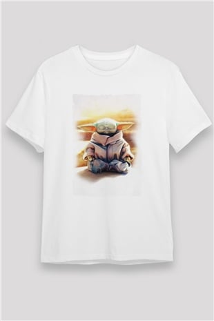 Yoga Yoda Baskılı Unisex Beyaz Tişört