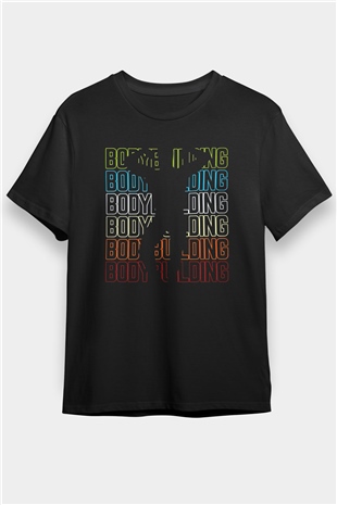 Body Building Baskılı Unisex Siyah Tişört