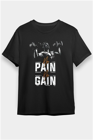No pain No gain Baskılı Unisex Siyah Tişört