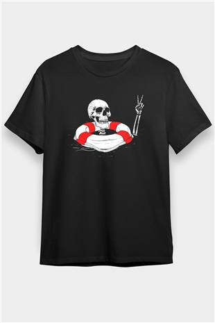 İskelet Baskılı Unisex Siyah Tişört