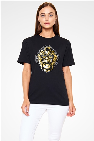 Karizmatik Kral Aslan Baskılı Unisex Siyah Tişört