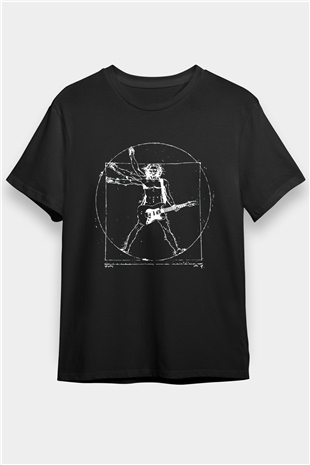 Rock Da Vinci Baskılı Unisex Siyah Tişört