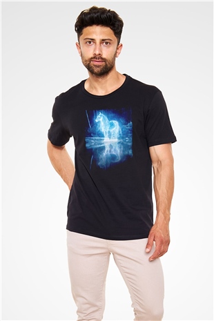 At Baskılı Unisex Siyah Tişört