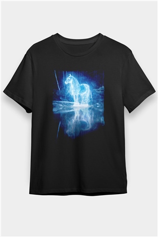 At Baskılı Unisex Siyah Tişört