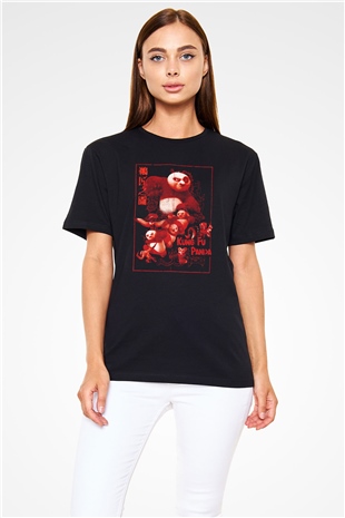 Kung Fu Panda Baskılı Unisex Siyah Tişört