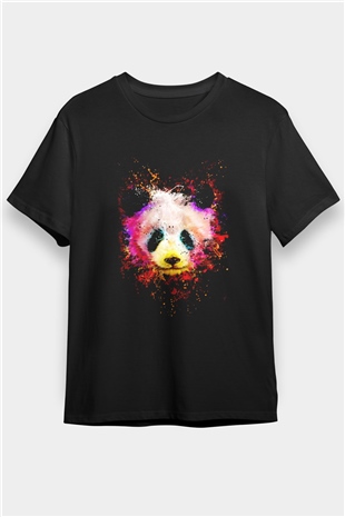 Panda Baskılı Unisex Siyah Tişört
